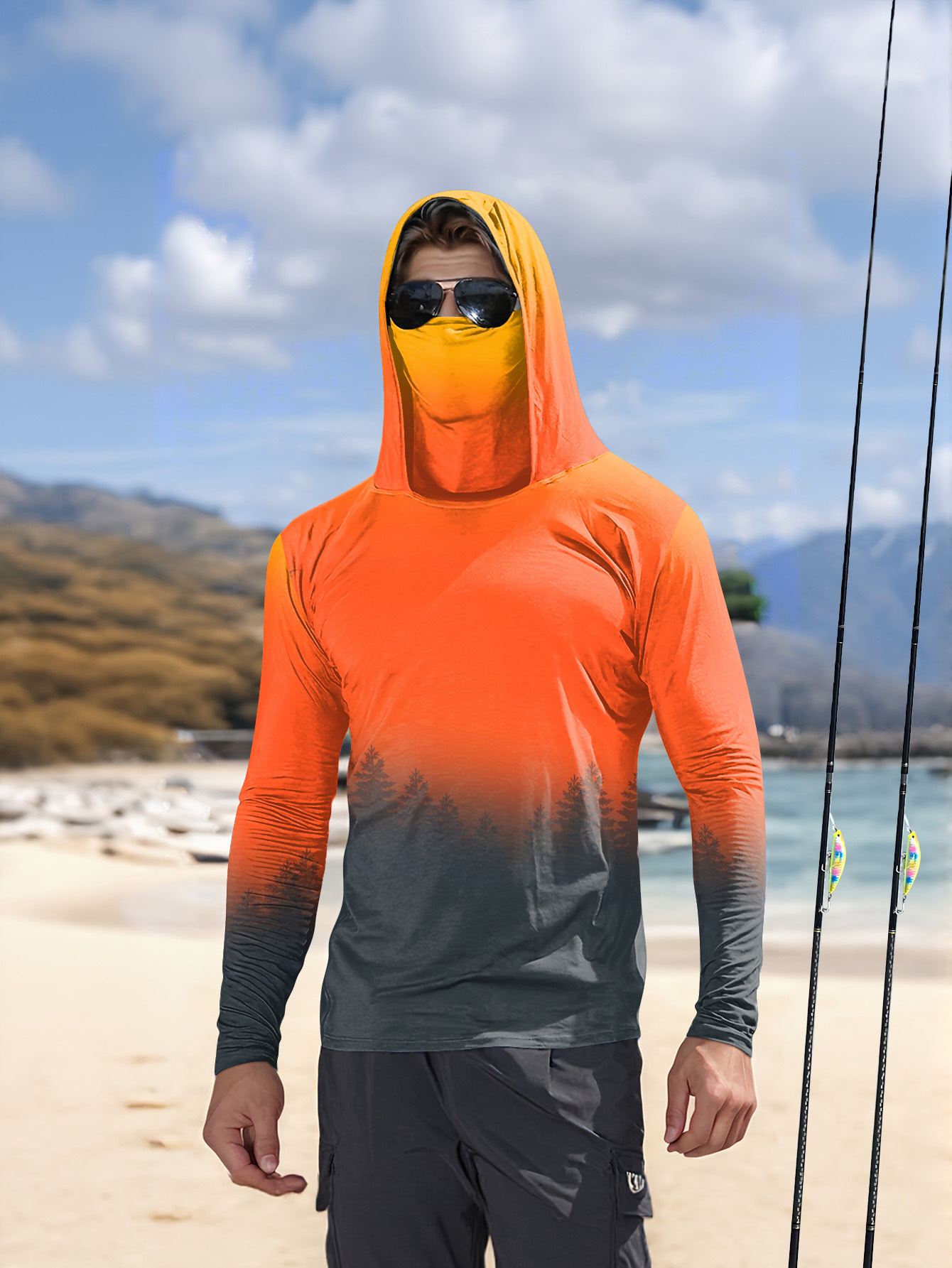 Men's Gradient Forest Printed  - Fishing Hoodie review and price